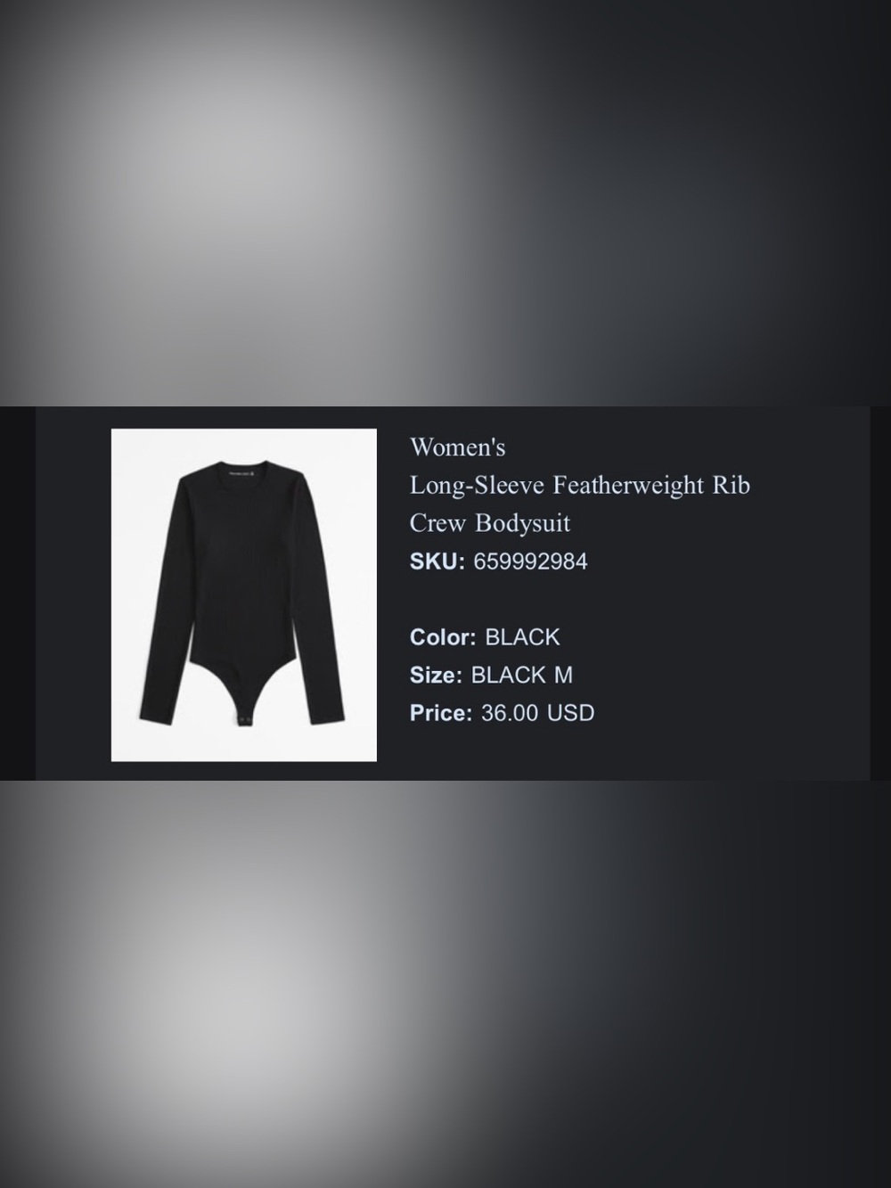 Abercrombie & Fitch Black Long-Sleeve Rib Crew Bodysuit